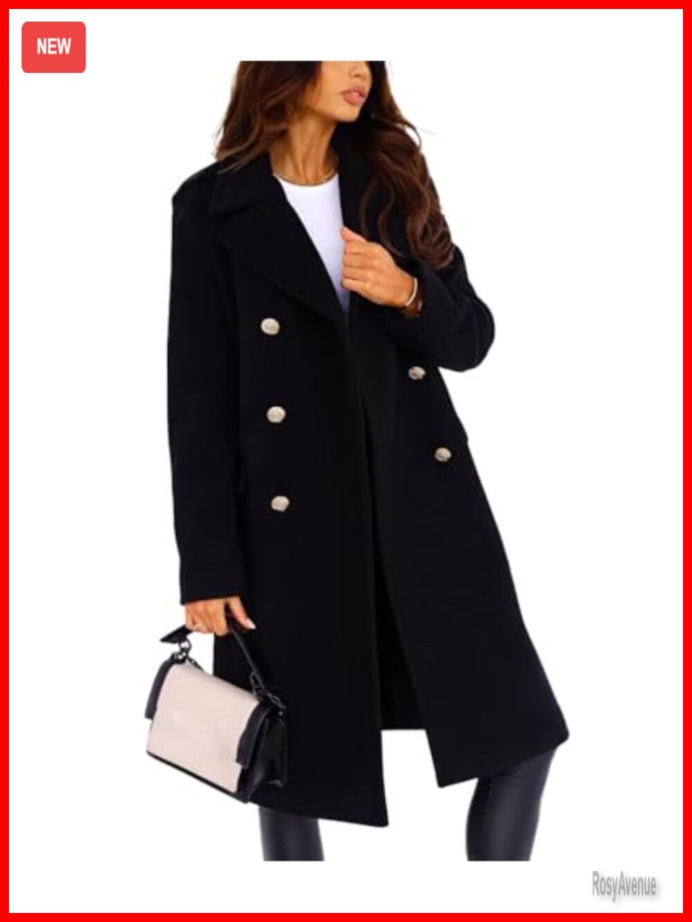Womens Double Breasted Pea Coat Long Winter Wool Trench Jacket Overcoat